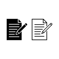 Writing pad vector icon. isolated transparent, Paper with pencil, note and form business contract. Black outline and filled version