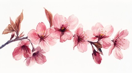A watercolor illustration of cherry blossoms on a branch.