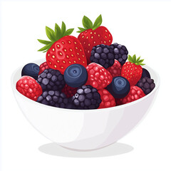 White bowl filled with fresh strawberries, blueberries, raspberries, and blackberries, perfect for a healthy snack.