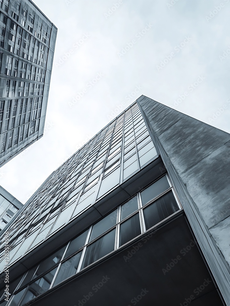 Aufkleber Dynamic Perspective of Urban Architecture with Unique Building Facade : Generative AI
