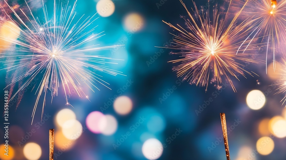 Poster vibrant fireworks sparklers against bokeh background for celebrations and festive events : generativ