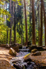  A small waterfall on the river in the autumn Park
