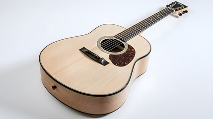 Obraz premium Detailed Acoustic Guitar with Polished Wooden Texture on Clean White Background 3D rendering or digital photograph of a classic musical instrument in a minimalist elegant studio setting