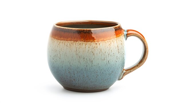 A handmade pottery mug, clean white background, transparent isolate