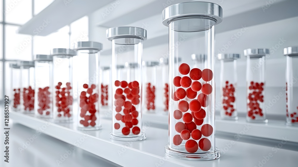 Poster Detailed view of the separate layers of plasma and red blood cells within a transparent collection tube after the process of centrifugation in a medical or scientific laboratory setting