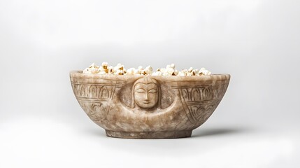 A bowl of freshly popped popcorn, clean white background, transparent isolate