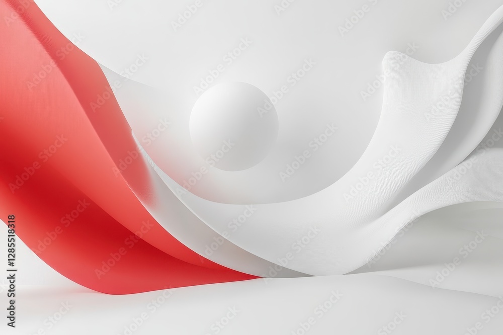 Leinwandbilder White corporate abstract background with flowing red and white shapes creating a dynamic visual effect, White corporate abstract background of ing animated gradient geometric shapes