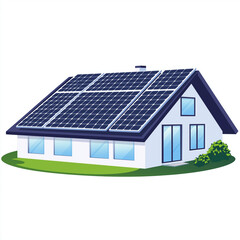 Modern eco-friendly house with large solar panels on the roof. Great for renewable energy visuals, sustainable living illustrations, and green technology designs