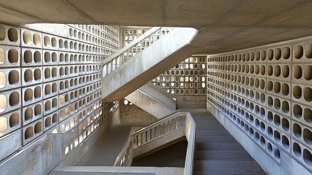 Modern Architectural Staircase with Unique Concrete Patterns and Forms