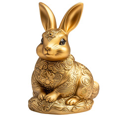 Golden Chinese Zodiac Rabbit Figurine Isolated on Transparent Background