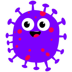 Fototapeta premium Adorable Cartoon Virus Character with Happy Expression - Cute and Friendly Purple Microorganism Illustration with Red Spots for Educational and Health Awareness Purposes 