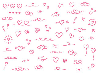 手書きのハートのベクターイラストセット。アイコン、手描き、落書き、バレンタイン