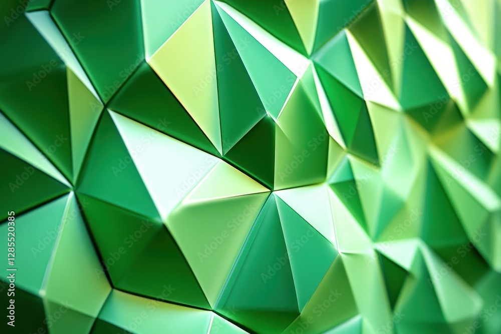 Poster Intricate surface of green extruded triangles showcasing a striking geometric design, Surface of green extruded triangles