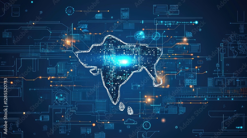 Poster bright data map of india with tech elements and digital design