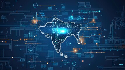 Obraz premium Bright Data Map of India with Tech Elements and Digital Design