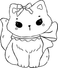 Cute Coquette Cat with Bow Outline