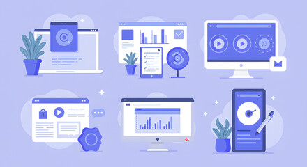 Flat Illustration of Various Electronic Devices for Website Design Concept