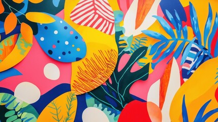 Fototapeta premium Vibrant Colorful Abstract Background with Leaf Patterns and Shapes