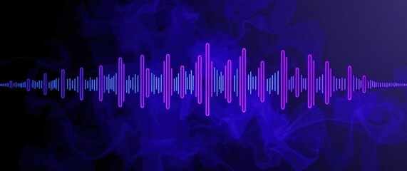 Vibrant audio waveform pulses with rhythmic energy, set against a dark, smoky background. High-tech visual.