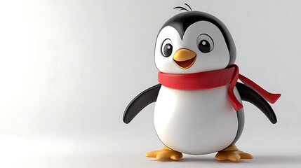 Fototapeta premium A cartoon penguin wearing a red scarf is standing on a white background. generated using AI