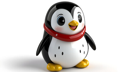A cute penguin wearing a red scarf is smiling. generated using AI