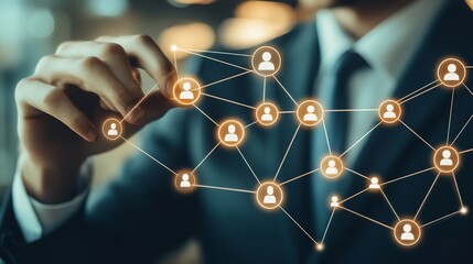 A Businessman Carefully Crafting A Network Of Connections, Building A Strong And Vibrant Community Through Strategic Partnerships, Illuminated By Warm, Soft Light