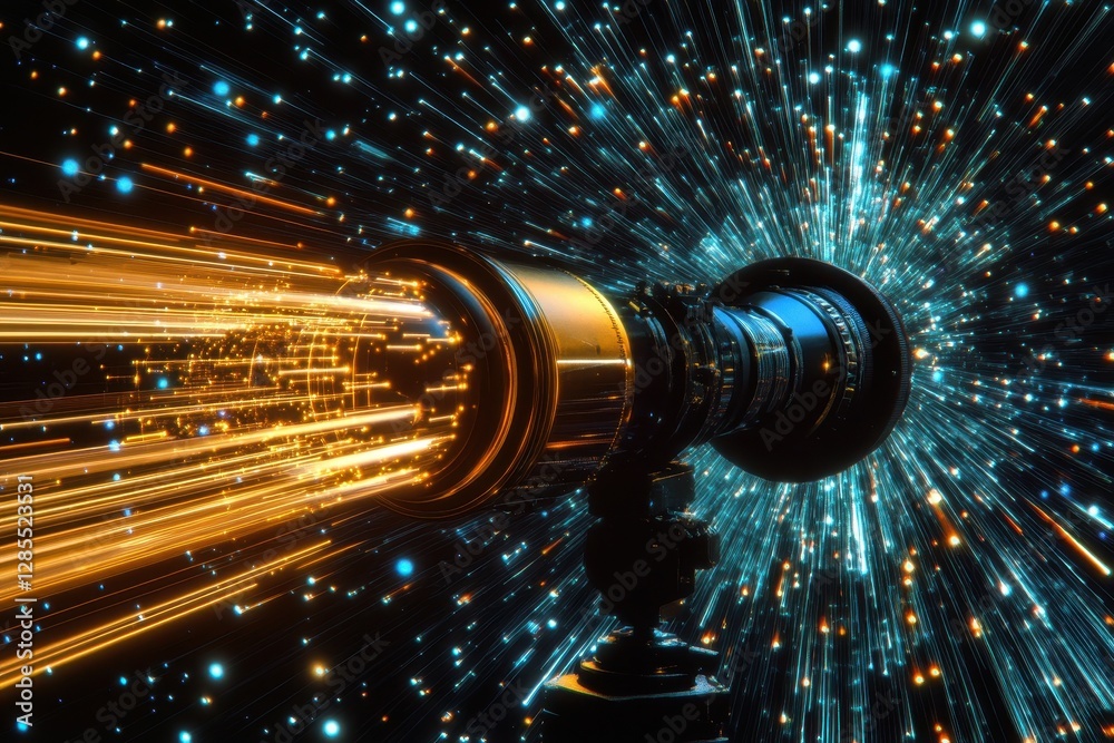 Leinwandbilder scope scanning reveals intricate connections over dynamic light trails, scope scanning with connecti
