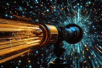 Scope scanning reveals intricate connections over dynamic light trails, scope scanning with connections over light trails on black background