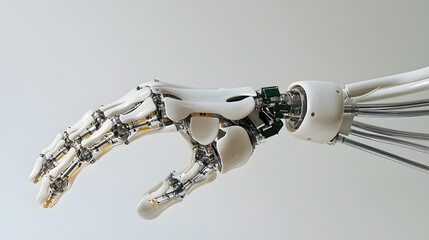 Macro view showcasing the fusion of muscle like actuators and metal tendons within the finger joints of a cyborg highlighting the intricate biomechanical engineering and futuristic