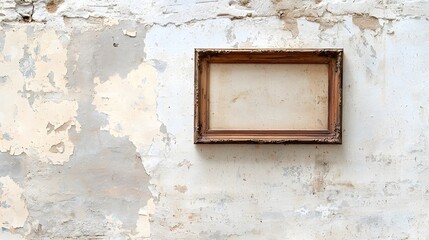Ornate frame with a weathered gold finish displayed against a faded floral wallpaper background creating a vintage distressed and rustic aesthetic for interior decor or wall art