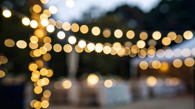 Warm glowing string lights with bokeh effect at outdoor event