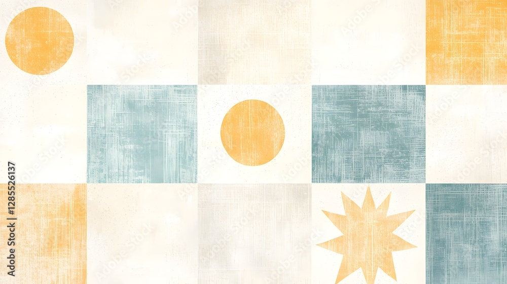 Aufkleber retro abstract sunburst pattern in soft muted shades of cream and teal with a distressed textured ed