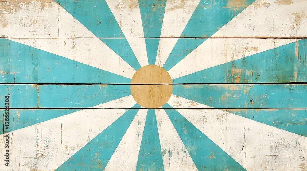 Poster retro sunburst pattern with distressed weathered edges in a beautiful combination of cream and teal 