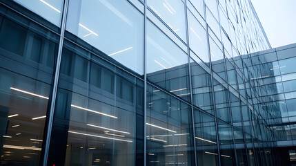 Obraz premium Modern Glass Office Building Reflecting Urban Cityscape Horizon : Generative AI