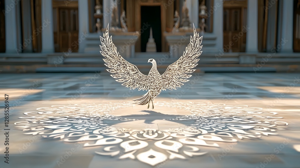 Poster stunning digital of a mythical phoenix with its wings spread wide soaring gracefully above an ancien
