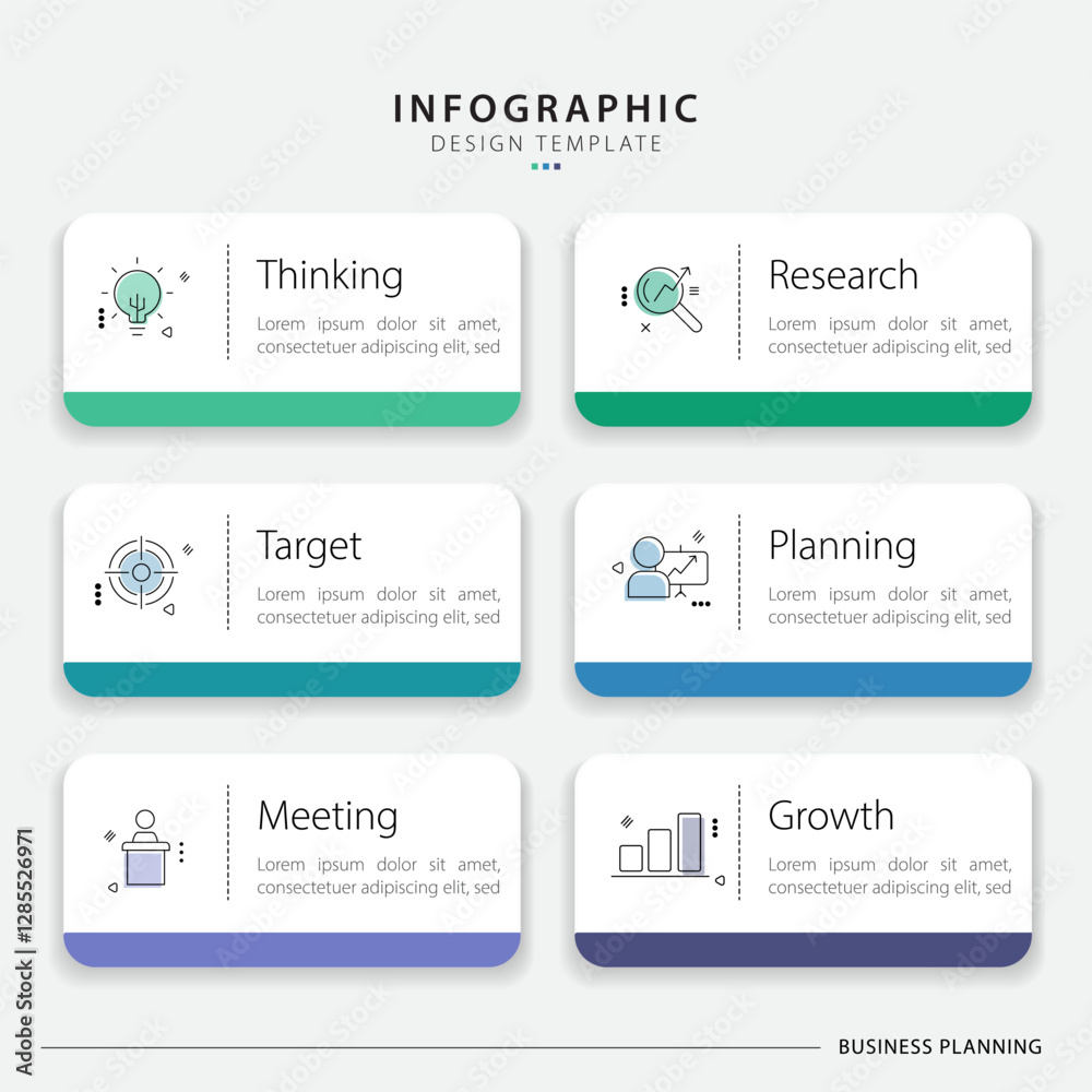Fototapete Infographic template. 6 Step timeline journey, Flat simple infographics design template. presentation graph. Business concept with numbers 6 options or steps vector illustration.