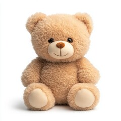 Obraz premium Adorable Light Brown Plush Teddy Bear Sitting on White Background