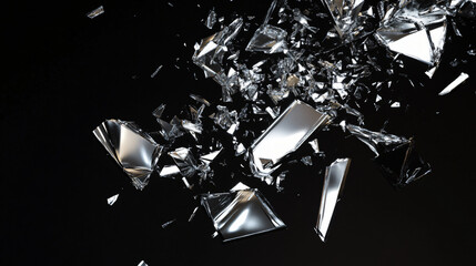 a bunch of broken glass pieces on a black background