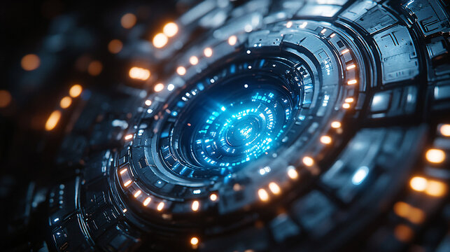 a close up of a clock with a blue light