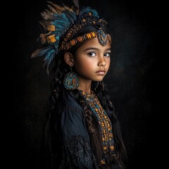 Watercolor portrait of tribal leader's daughter in AI generative style