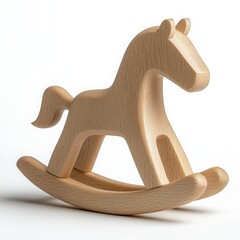 Light Beige Wooden Rocking Horse Toy on White Background