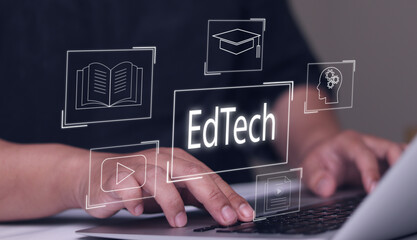EdTech - Educational Technology - New ways of learning and teaching - Education icons on technology background - Concept illustration.