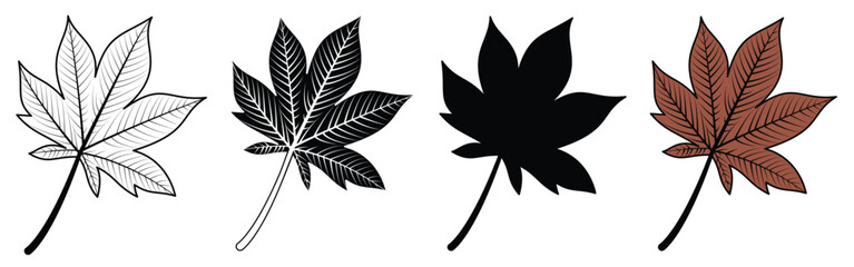 Maple Leaf vector set. Silhouette, Outline, Black and brown autumn leaves.