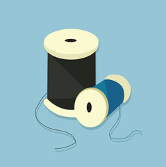 
Spools with black dan blue thread. Tools for sewing, tailoring,