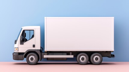 A clean, white delivery truck against a pastel background, showcasing a minimalist design and modern aesthetic.