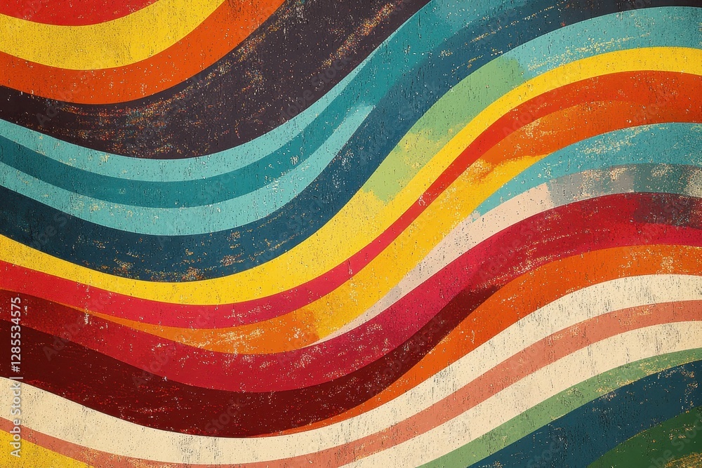 Poster Colorful abstract wave line stripes create a retro design with vibrant hues and dynamic flow, Colorful Abstract wave line stripes in retro color