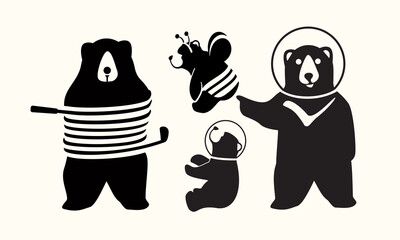 Bear mascot, golfers, honeybees, and astronauts