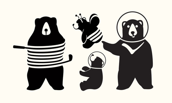 Bear mascot, golfers, honeybees, and astronauts