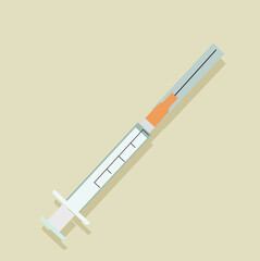 flat icon plastic syringe with needle. Vector illustration