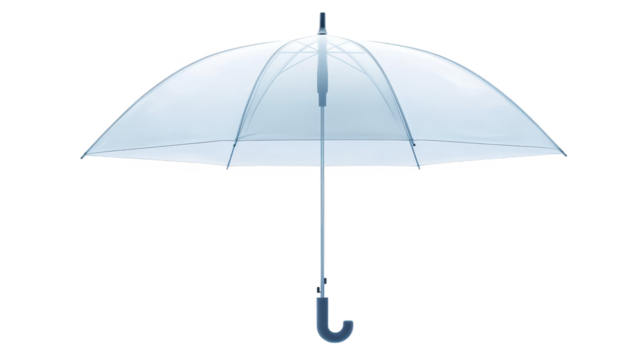 Crystalclear umbrella with a vibrant blue handle, stylish way to stay dry on rainy days
